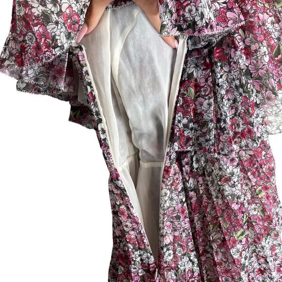 Giambattista Valli x H&M One Shoulder Ruffle Floral Chiffon Dress Pink Size 4 - Picture 7 of 12